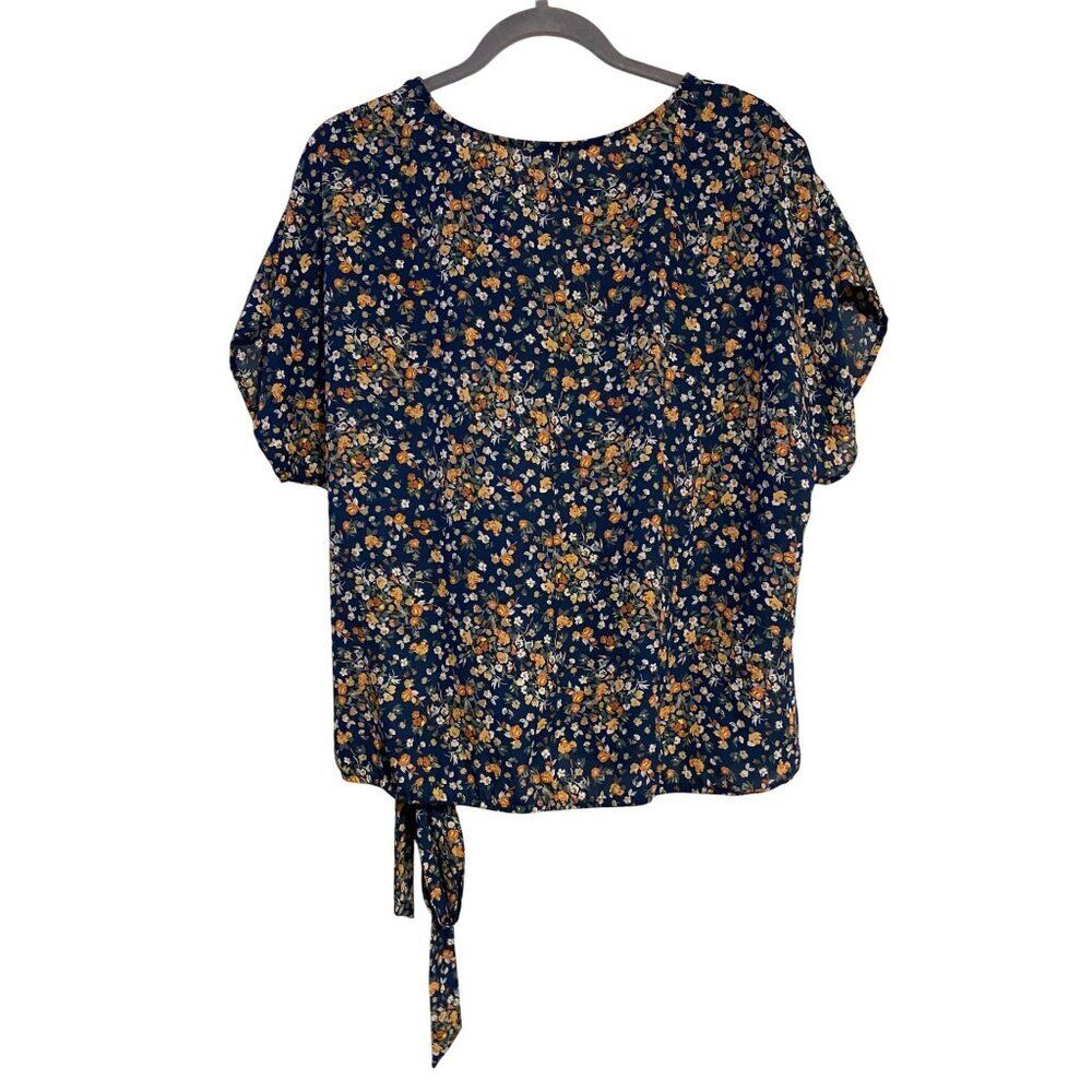 West K Top Women's XL Blue Floral Print Short Sleeve Faux Wrap Boho Peasant Boxy - Picture 2 of 16